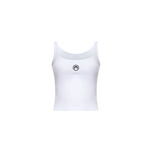 Marine Serre Women White Ribbed Jersey Moon Logo Cropped Top